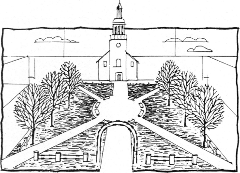 Image: drawing of Downtown Framingham, South Common