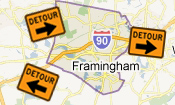 Framingham Roadwork, Traffic Detours (icon)