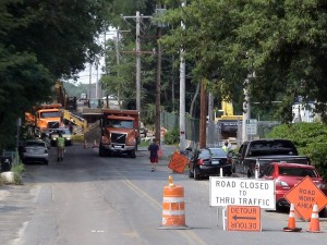 ''A'' Street in Framingham, MA closed to traffic during the day due to sewer construction work.