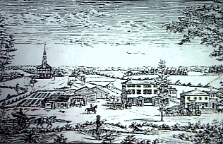 1808 Drawing of Framingham Centre, Massachusetts (USA)