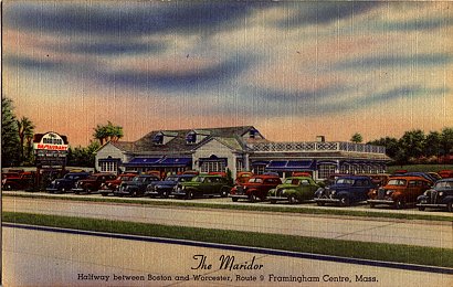Old linen postcard from the Maridor Restaurant, Route 9, Framingham, MA.