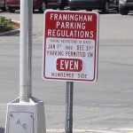 Photo of Framingham's new odd/even parking signs, (April 2010)