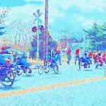 Boston Marathon Wheel Chair Racers, illustration, Copyright (c)1997 Randy M. Harris, all rights reserved.