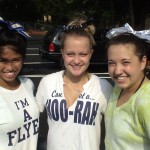 (Photo) Danielle Lagman, Cora Lincoln and Carol Rotella of the Framingham Flyers Cheerleading, tired but happy after washing cars to raise funds with the rest of the squad at CJ's Northside Grille, (Saturday, September 3, 2011).