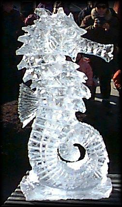 [photo] Seahorse ice sculpture by Eric Fontecchio, 1998, Framingham, MA