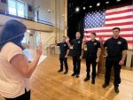 [photo] Framingham, MA, August 2023, four new fire fighters hired, Kyle Caso, Luke Cuneo, Jordan Porter, Clayton Scata