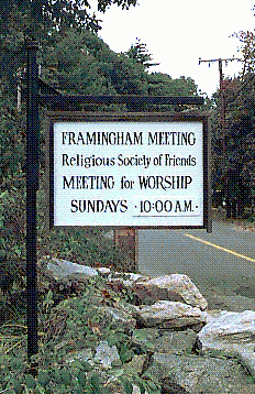 Photo of sign in front of Friends Meeting House, Edmands Road, Framingham, MA